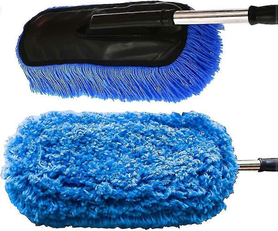 Microfiber Car Duster Wash Mop With Extendable Handle For Exterior And Interior, Lint Free Scratch Free Cleaning Brush Cleaning Tool (blue)