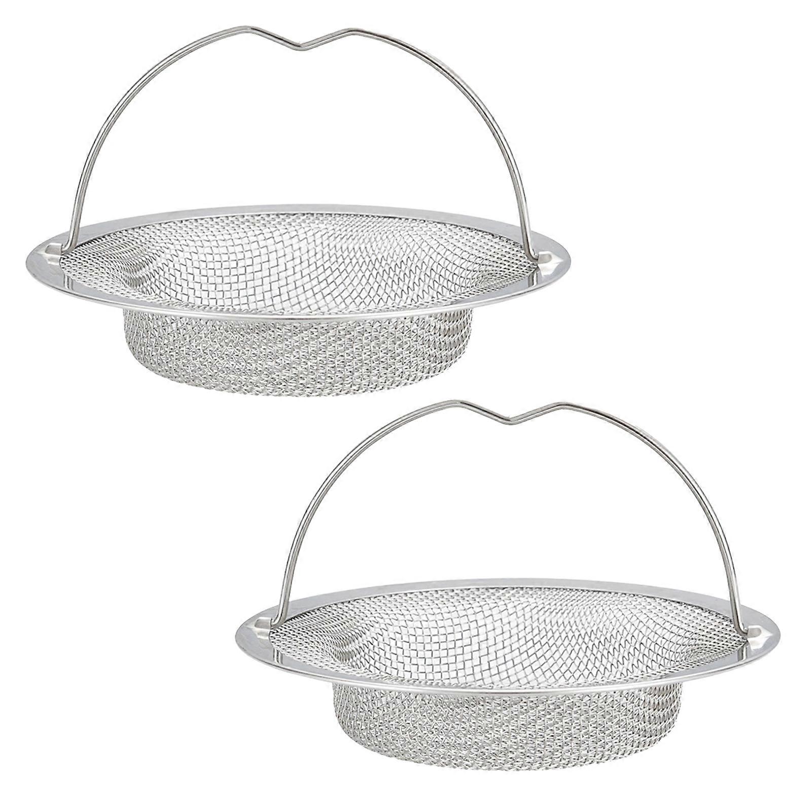 2Pcs Stainless Steel Sink Filter Strainers with Handle Hair Catcher 4.3" Diameter Reusable Rust-Proof Sinks Strainer Built-in Design Kitchen Sink Acce