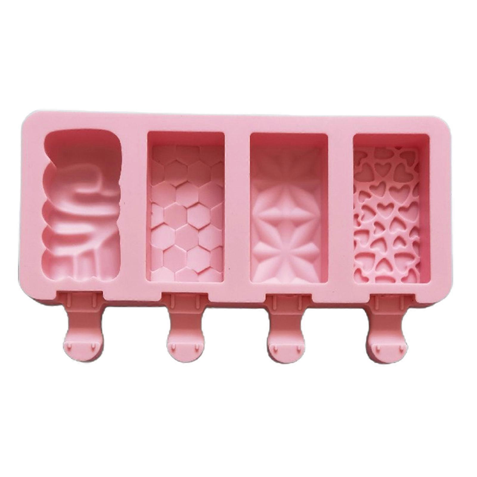 4-Cavity Silicone Ice Popsicle Mold Delicate Pattern Non-Stick Surface Perfect for Homemade Ice Cream Cheese Chocolate KAESI