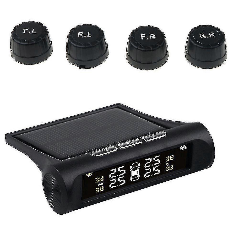 Tire Pressure Monitoring System Wireless Tpms Monitor Hd Digital Lcd Display Auto Alarm Tool Wireless With 4 External Sensors Adjustable Display Angle
