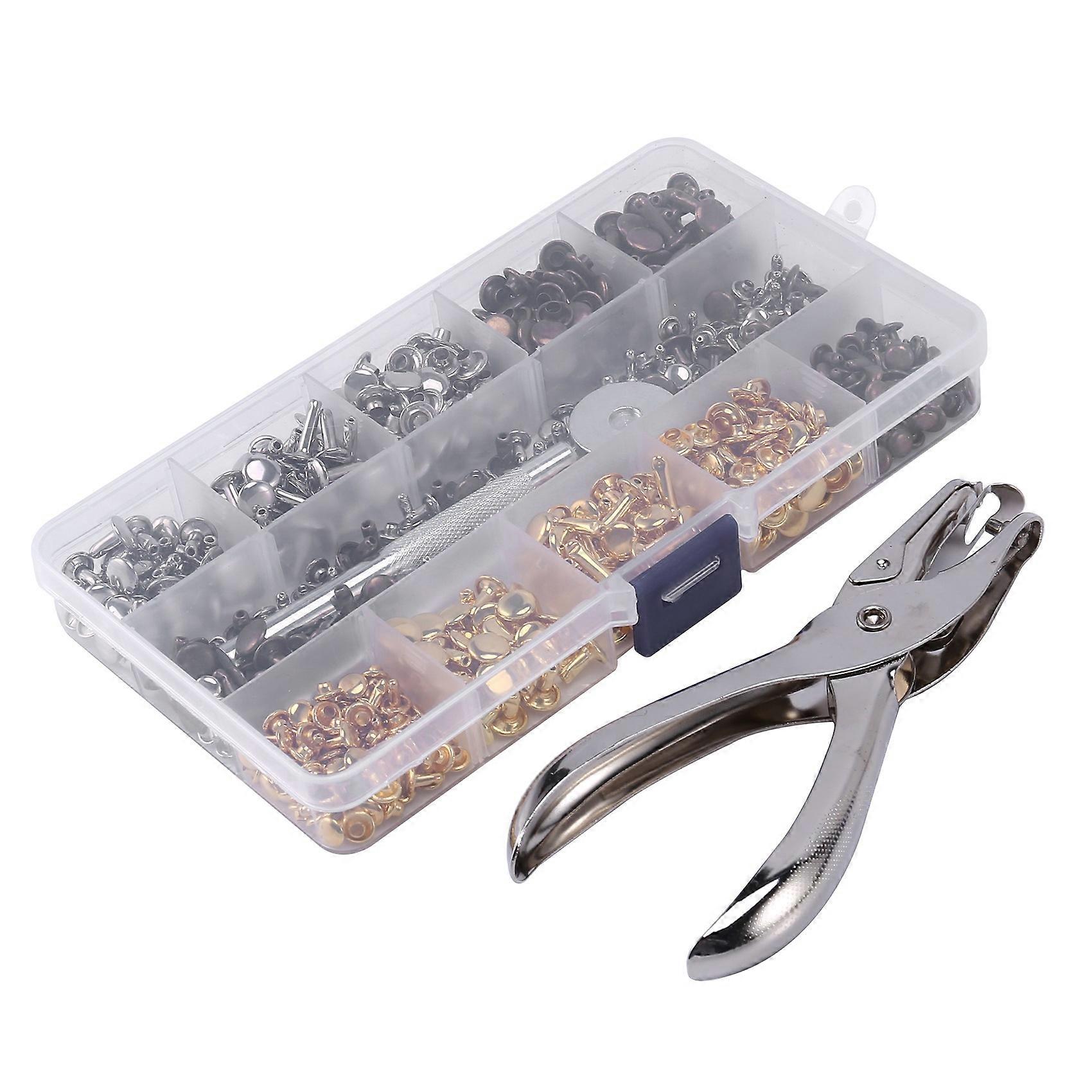 300 Sets Leather Rivets Double Cap Rivet Tubular Metal Studs with Punch Pliers Fixing Set Tools for