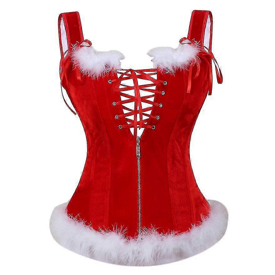 בגדי ריקוד נשים אפוד מחוך סקסי חג המולד חזה יתר רצועות עליונות שרוכים רוכסן מחוכים קדמיים בוסטרים מידות גדולות סנטה תחפושת-zong