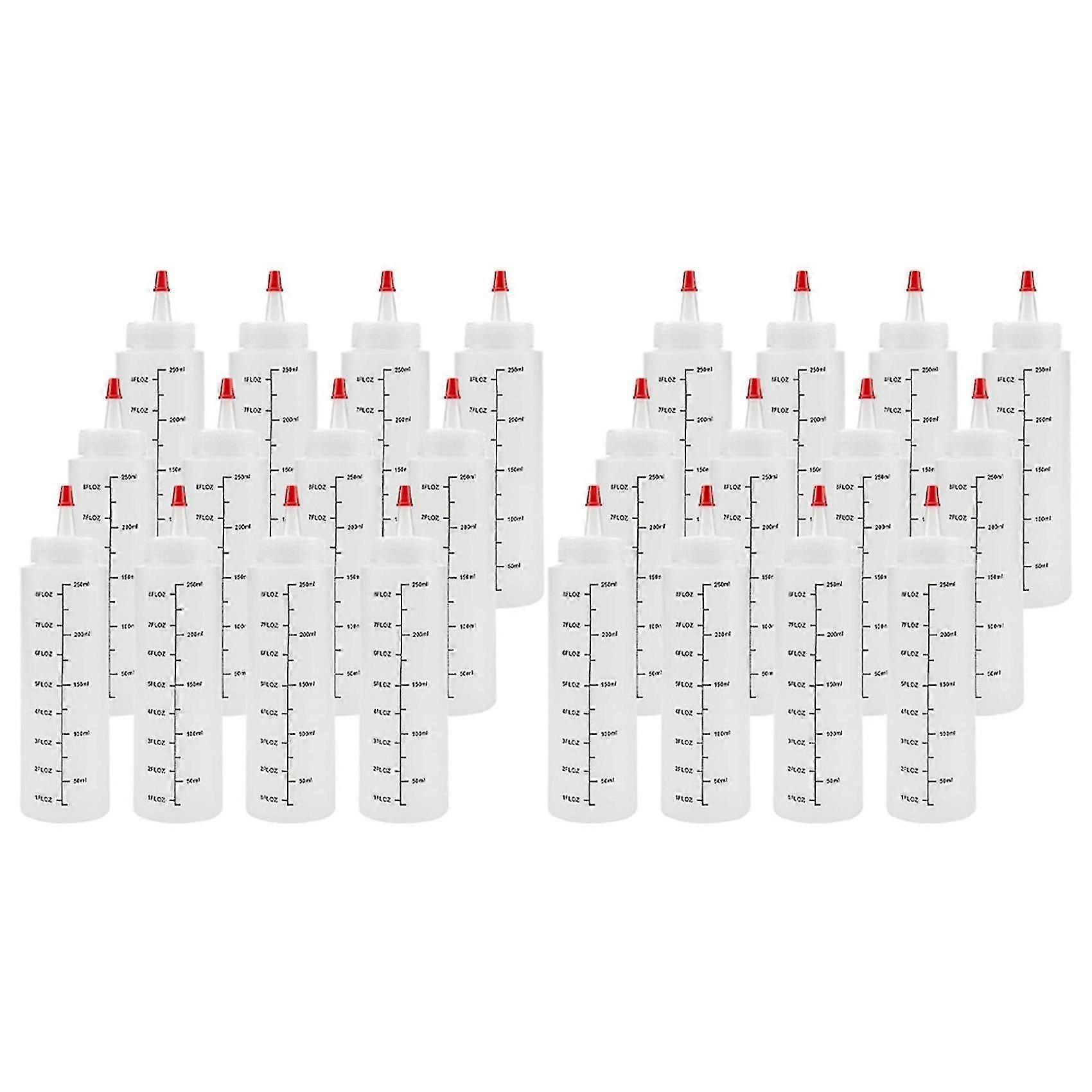 24-pack 8 Oz Condiment Squeeze Bottles With Red Tip Cap - Durable Plastic Squirt Bottle For Ketchup