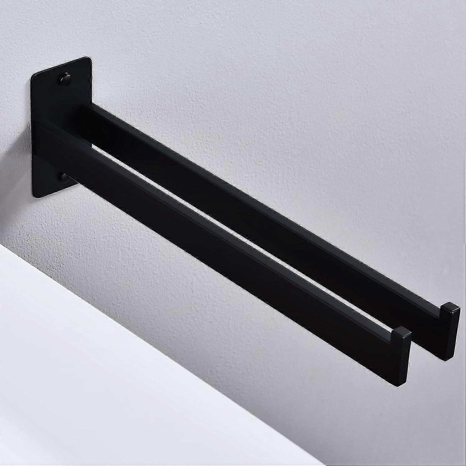 Porta Asciugamani Quadrato In Acciaio Inossidabile Con Due Bracci, Portasciugamani Da Parete Per Bagno E Cucina Nero Opaco 39 Cm