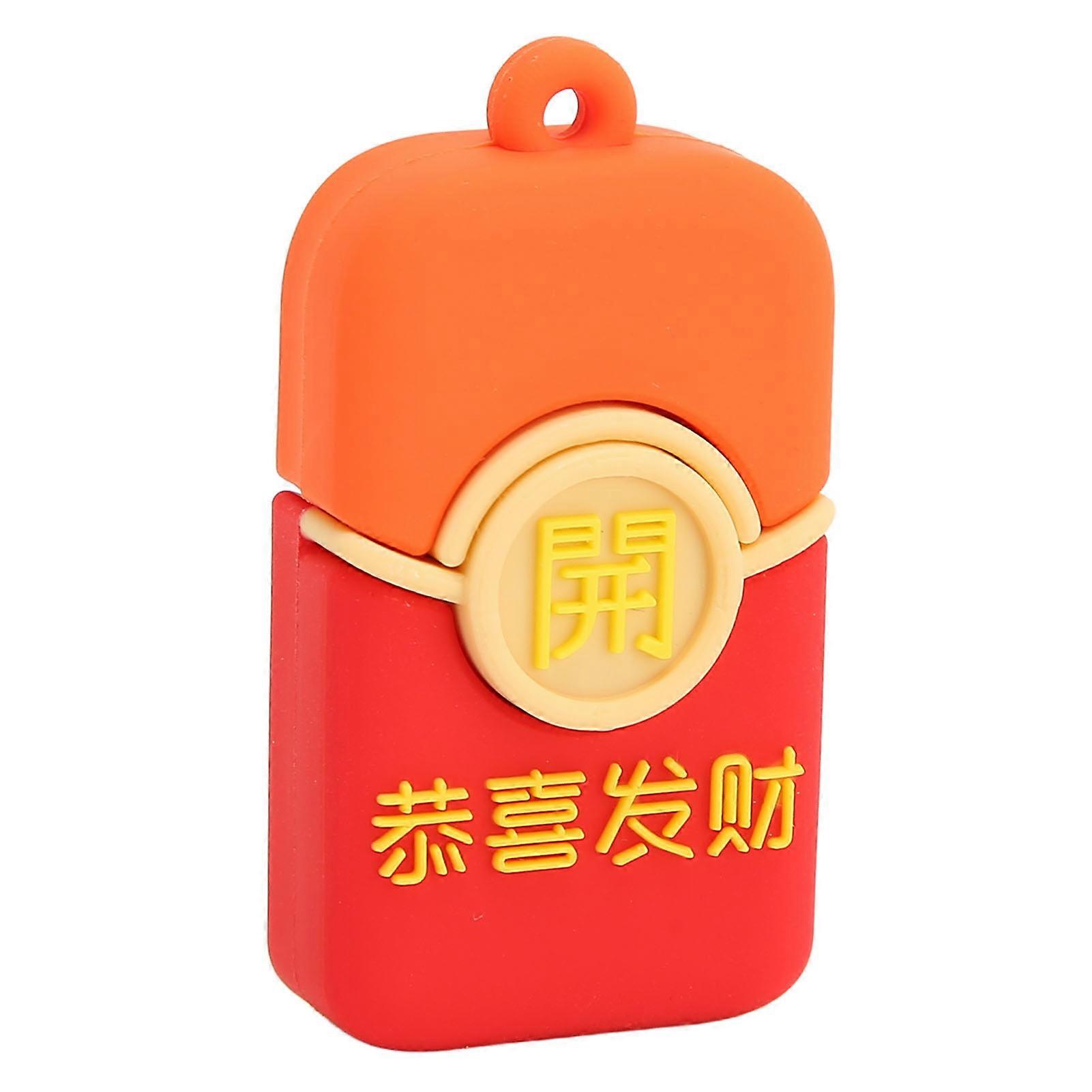Cartoon USB Flash Drive 128GB Plug and Play Memory Stick for PC and Cars Red Envelope Design
