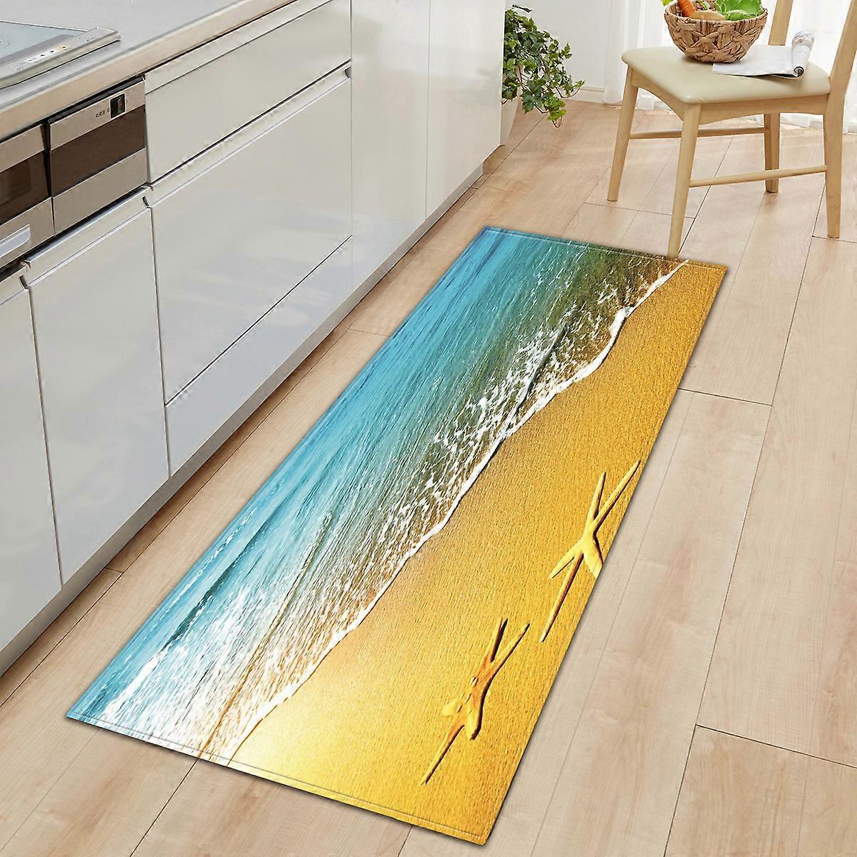 Bathroom Rug Non-Slip Washable Beach Waves Pattern Small Rubber Floor Mat 40x60cm