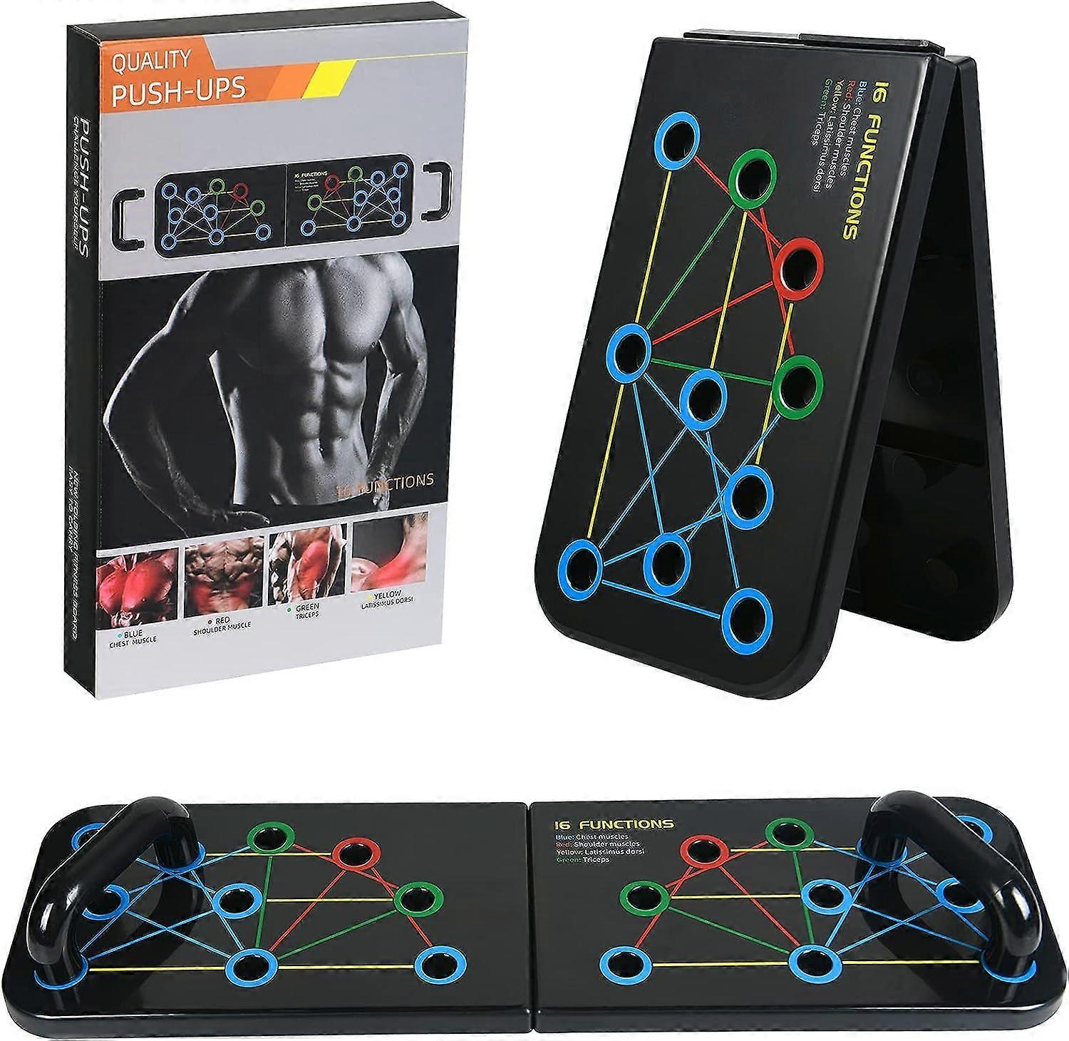 Push Up Board, 16 in 1 Multifunctional Foldable Push-Up Rack Board with Fitness Bands, Color Coded Push Up Stands