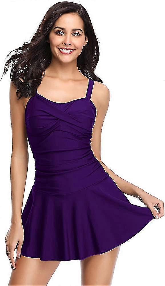 Maillot de bain une pièce rétro pour femmes Maillot de bain Robe élégante Robe de bain Ruched Abdominal Réglable