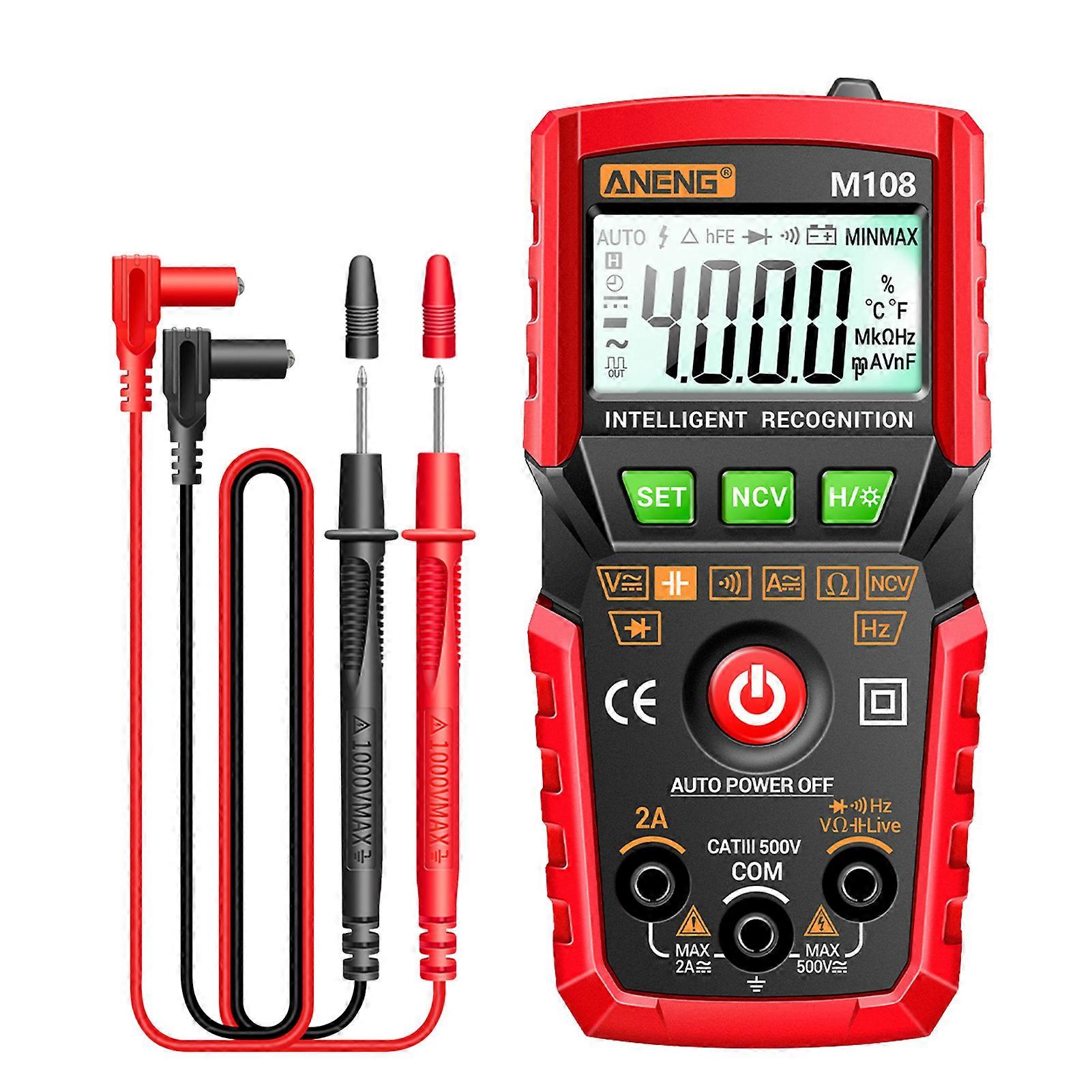M108 Smart Digital Multimeter Auto Range 4000 Counts NCV Universal Meter Handheld Multifunctional Tester Voltmeter Ammeter with Backlight Flashlight A