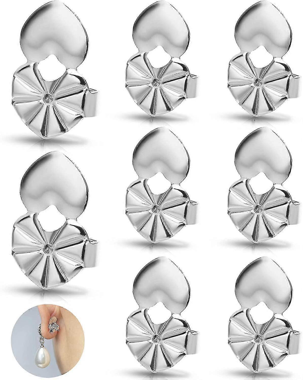 4 Pairs Earring Lifters, Hypoallergenic Heart Earring Backs For Droopy Ears Adjustable For Heavy Earring