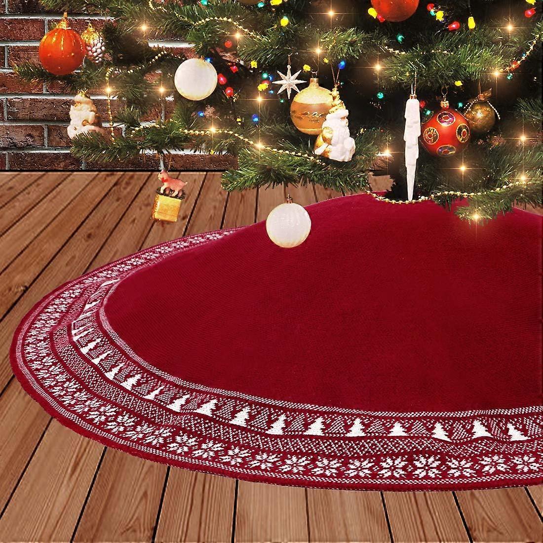 Christmas Tree Skirt, 122cm Polyester Christmas Tree Skirt with Thick Christmas Tree Snowflake Rustic Holiday Decorations Carpet Foot Cover Fir Tree S