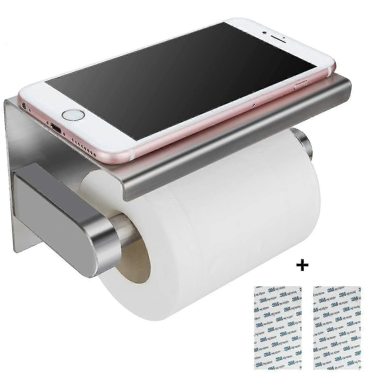 מחזיק אסלה נירוסטה נדבק ללא קידוח עם מדף לטלפון נייד להרכבה