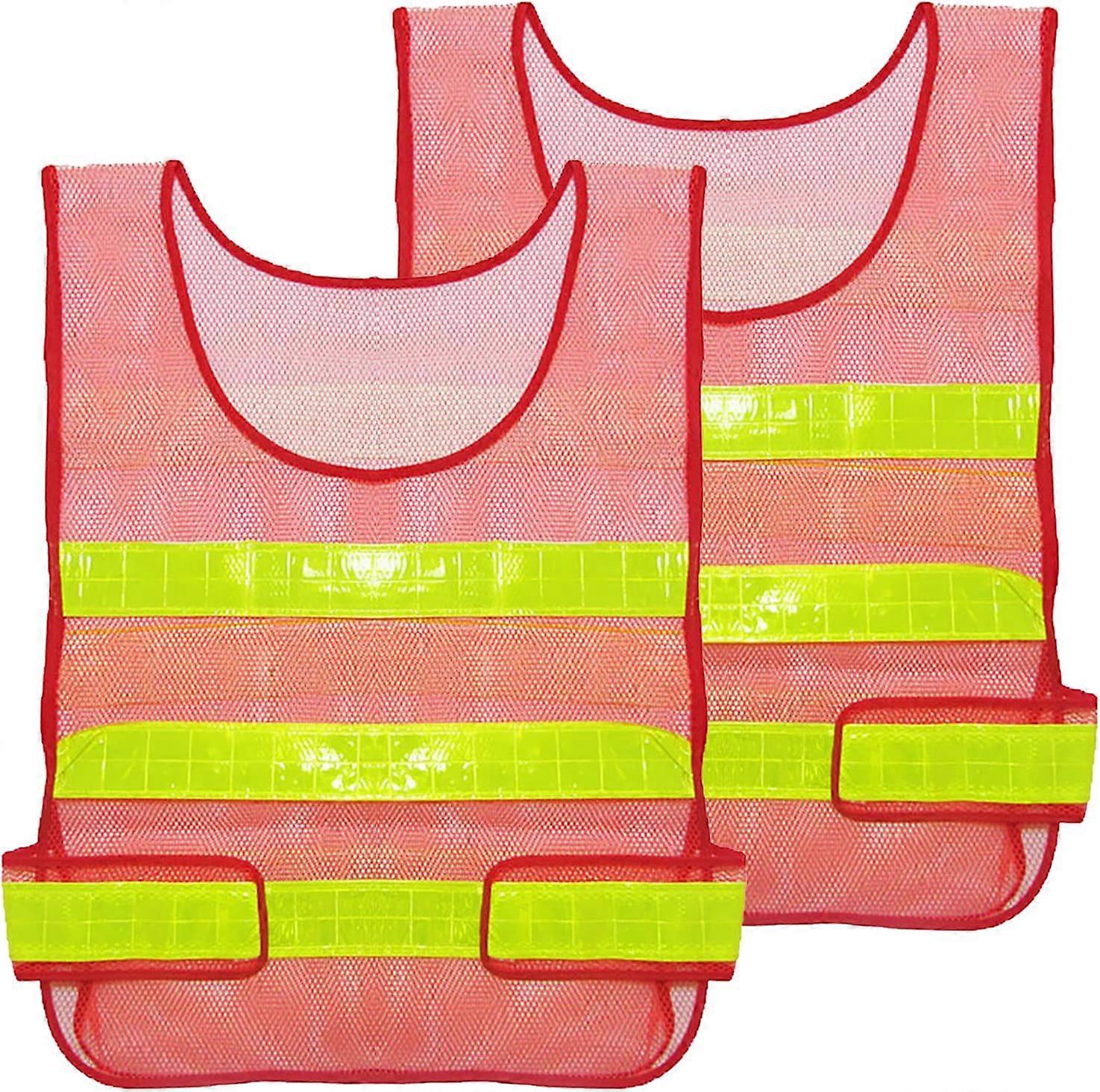 2pcs High Visibility Safety Vest with 3 Reflective Strips,Fluorescent Mesh Fabric Breathable and Durable