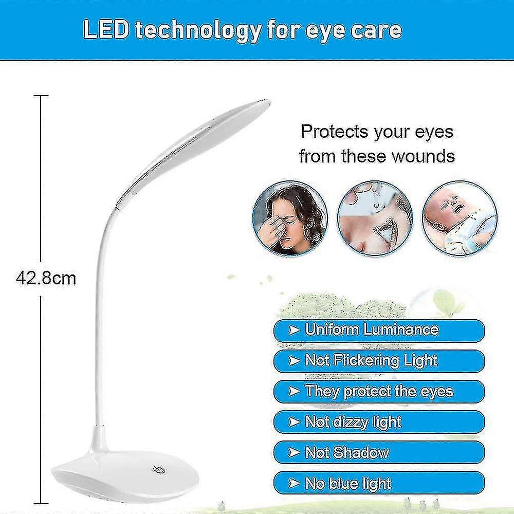 Led Desk Lamp, Led Reading Light With Usb Cable, 15 Leds, 3 Brightness Levels, Flexible 360, 1200mah