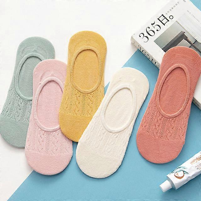 Cotton socks ladies spring and summer deodorant boat silicone non-slip invisible low top shallow-5 pairs,One Size