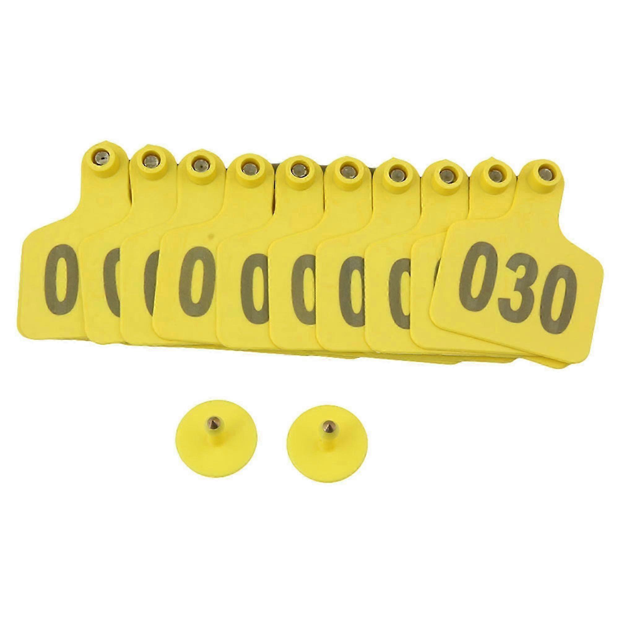 100 Sets Yellow Ear Tag With 1-100 Number For Cow Cattle Large Livestock