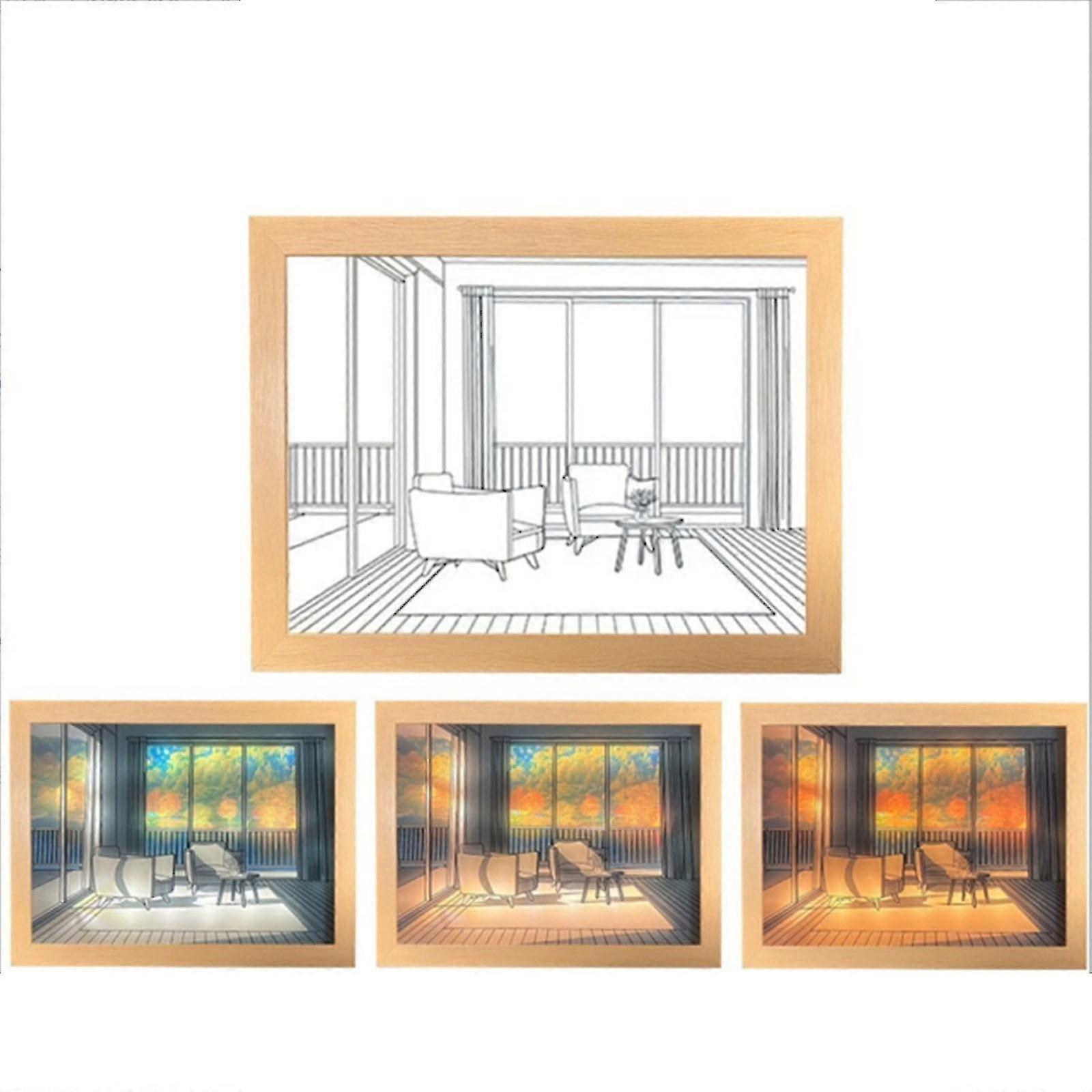 Lighting Painting Decoration, Led Light And Shadow Painting Frame With 3 Colors Light Effect Shadow Painting Light Night Light For Room Table Wall Dco