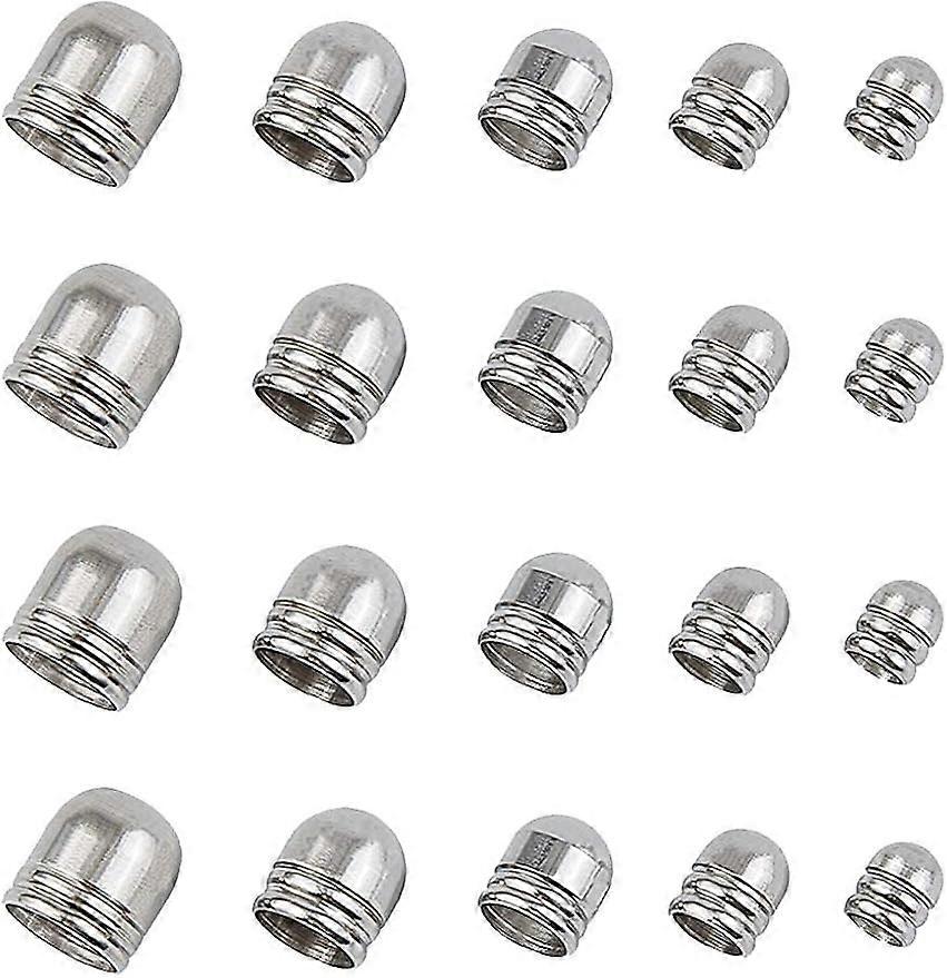5 Sizes Stainless Steel Cord Ends 100pcs Leather Cord End Caps Cord 4/5/6/7/8mm Inner Diameter End Caps Terminators Cord Finding for Jewelry Making Ki
