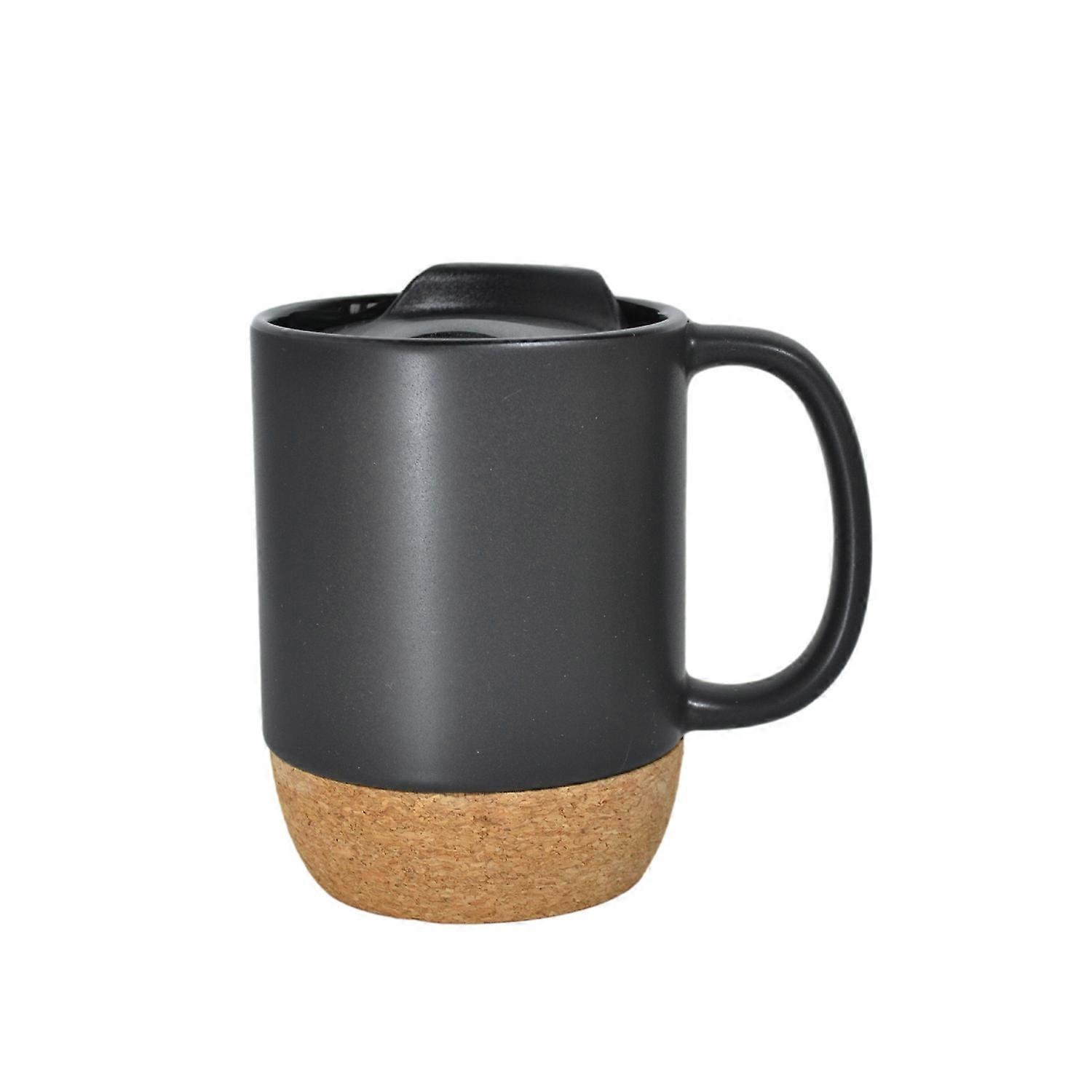 350ML Matte Black Coffee Mug with Grip Handle Cork Bottom Detachable Dustproof Lid Heat-Resistant