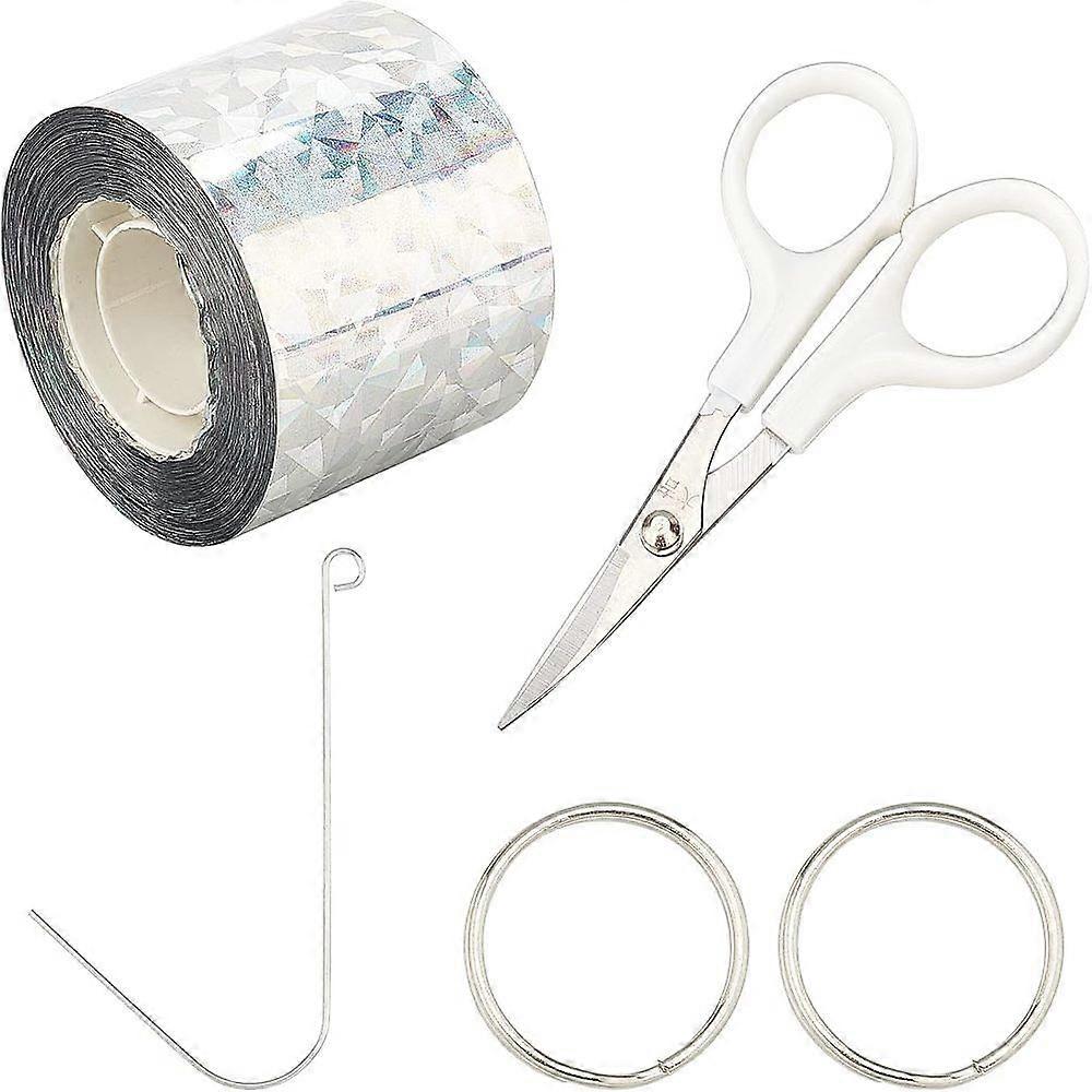 Self-Adhesive Bird Repellent Scare Tape with Stainless Steel Scissors Iron Hook Clasps and Split Key Rings Mixed Color 56x46mm 1roll/set