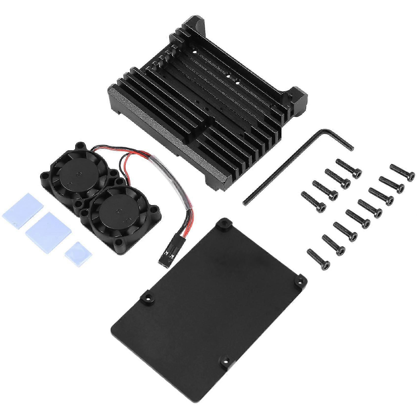 For 4 Aluminum Case With Dual Cooling Fan Metal Shell Black Enclosure For 4 Model B