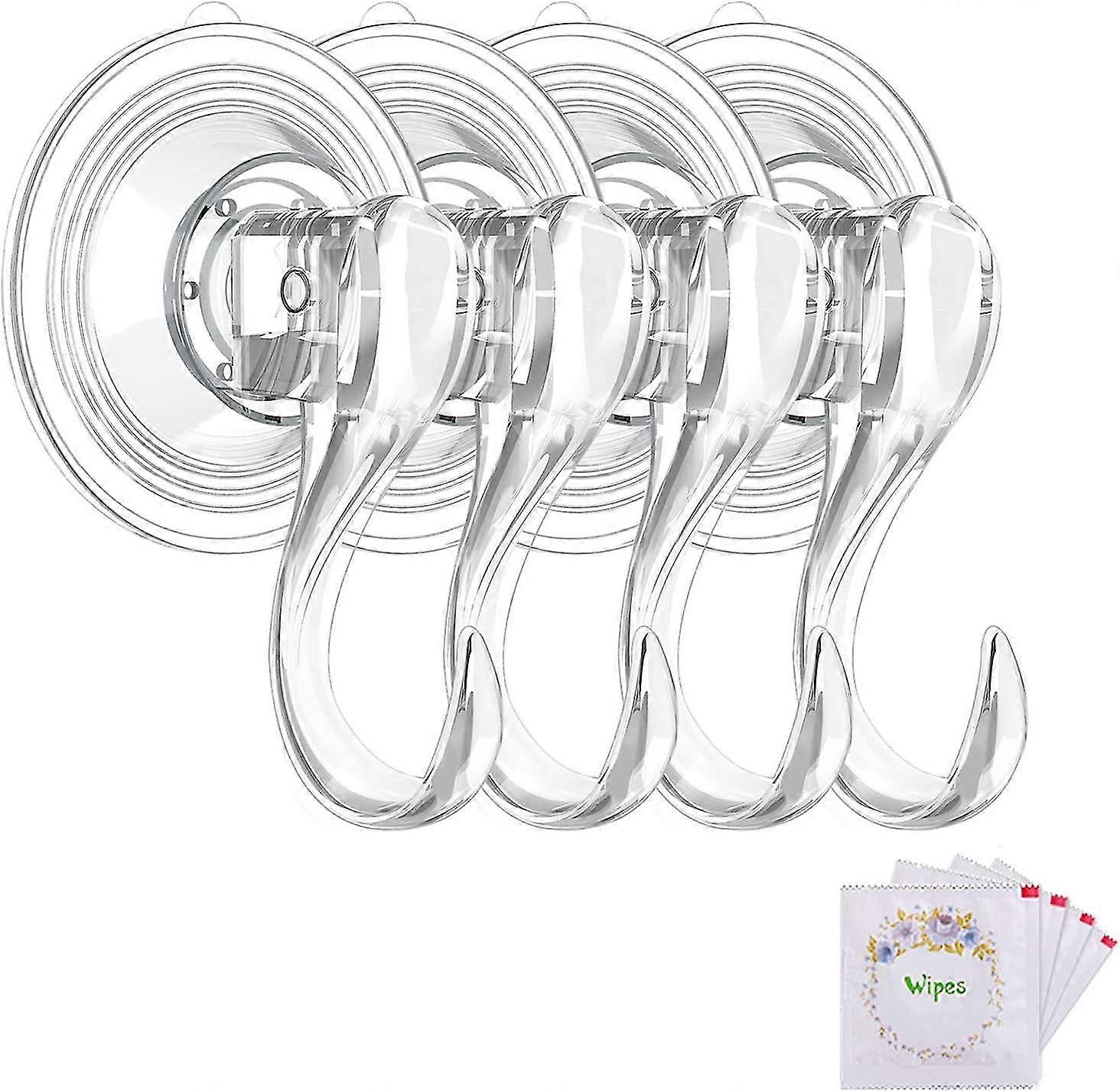 Suction Cup Hooks, Small Clear Reusable Heavy Duty Vacuum Suction Cup Hooks With Cleaning Cloth Strong Window Glass Kitchen Bathroom Hooks For Towel R