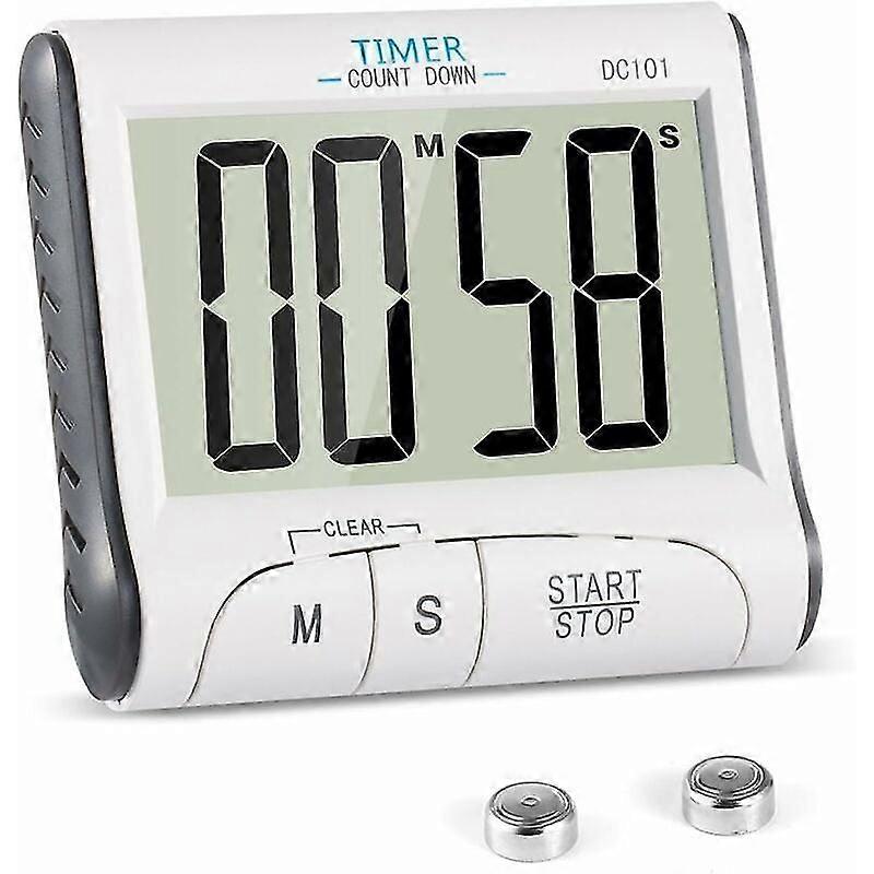 Küchentimer, 24 Stunden digitaler magnetischer elektronischer Küchentimer Digitaltimer mit akustischem Alarm LCD-Display Countdown-Timer Magnethalterung – Weiß