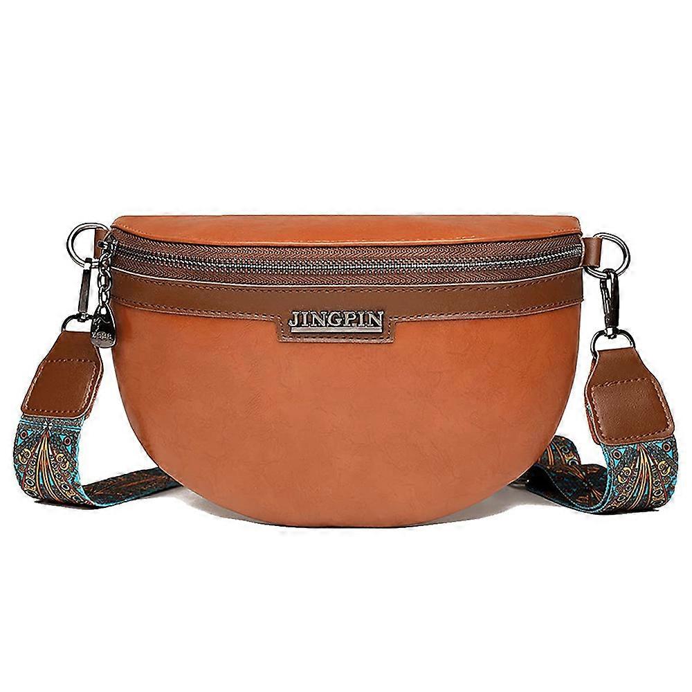 Mala a tiracolo de ombro com fita colorida - castanho claro