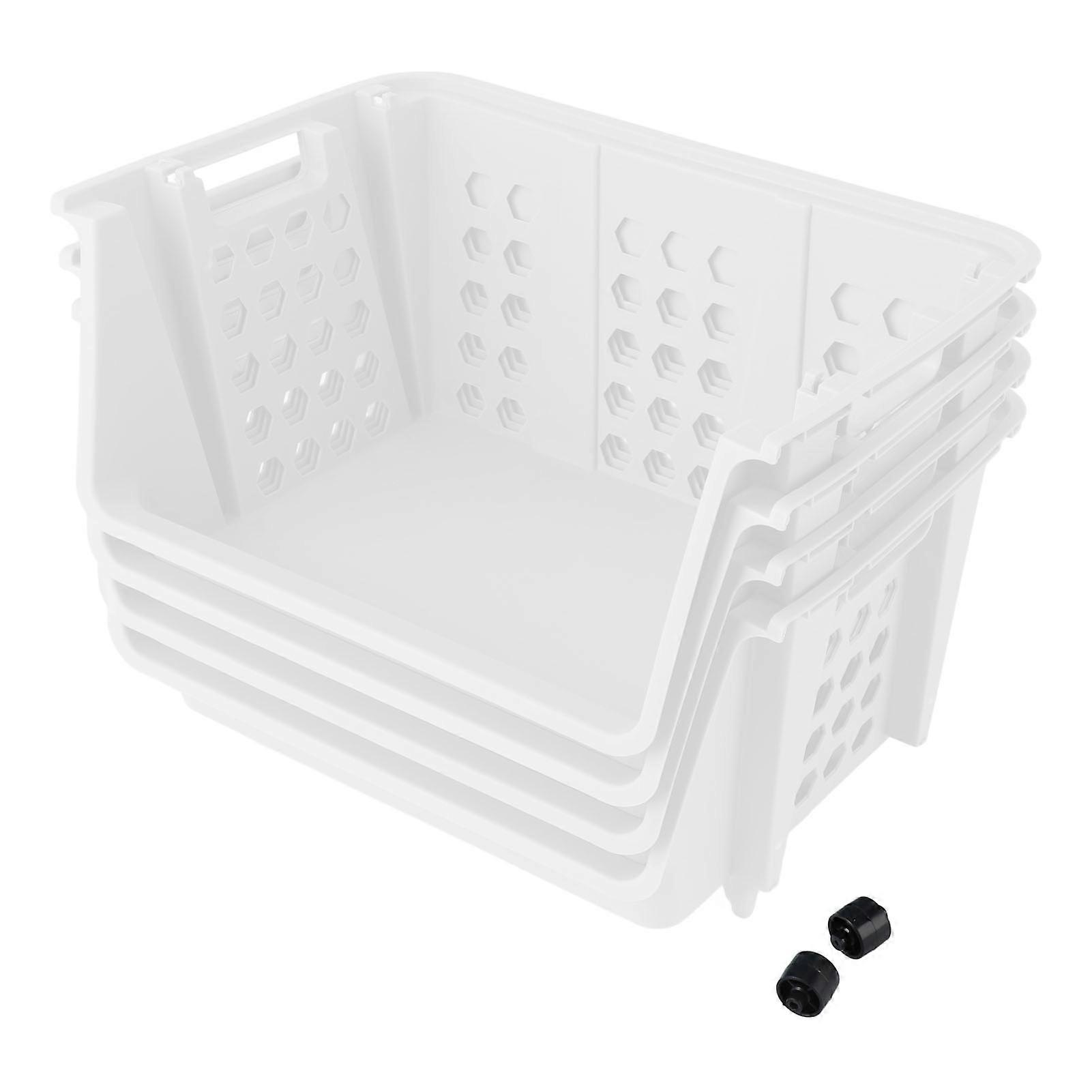 Stackable Storage Basket 4 Tier Space Saving Stacking Bins for Kitchen Bathroom Living Room Bedroom White