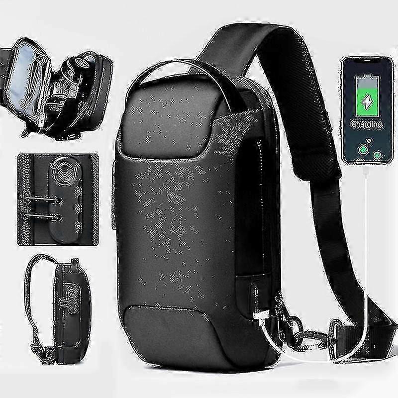 תיק נגד גניבה לגברים עם מנעול סיסמה ומערכת טעינה USB עמיד למים בד אוקספורד