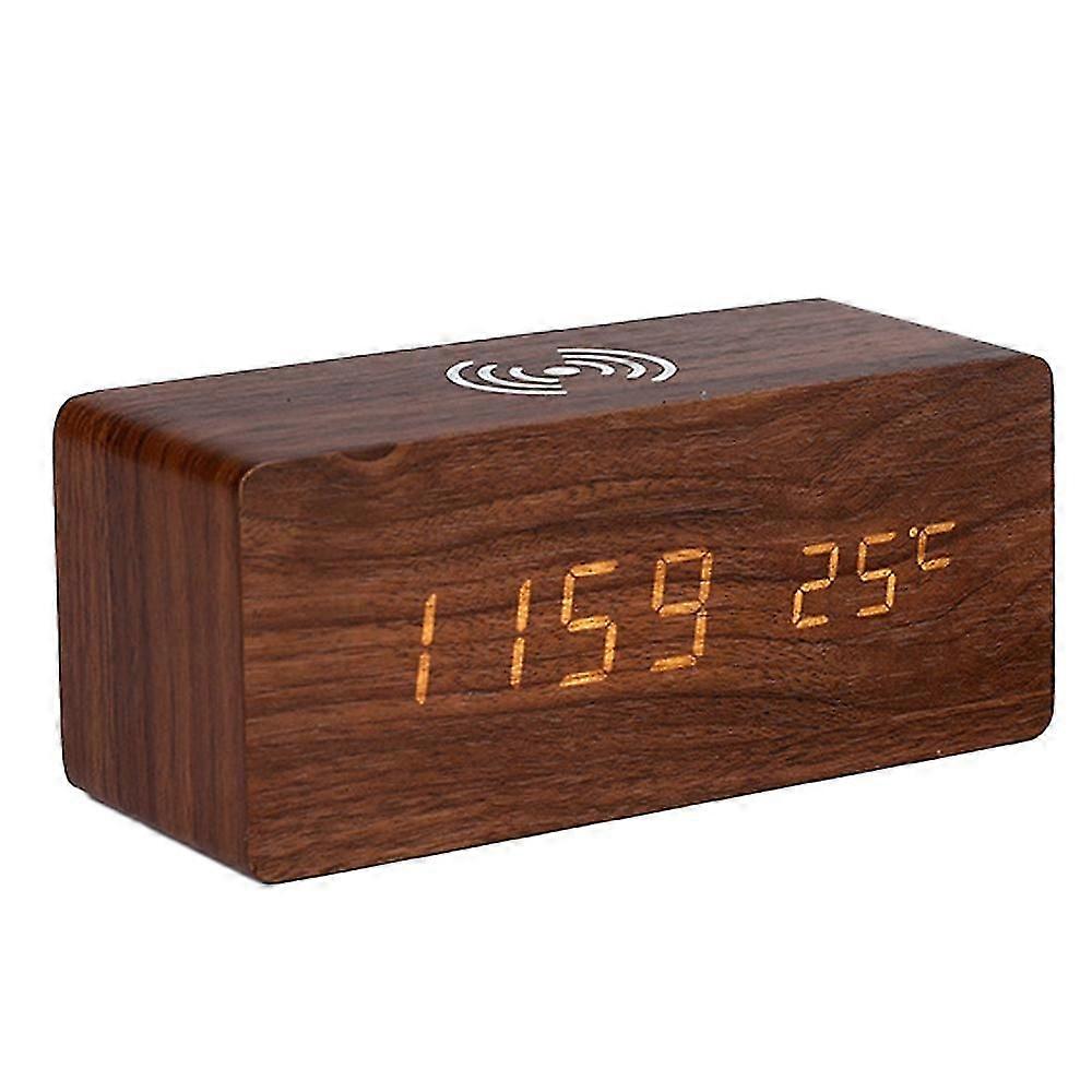 Wireless Charging Wooden Electronic Alarm Clock