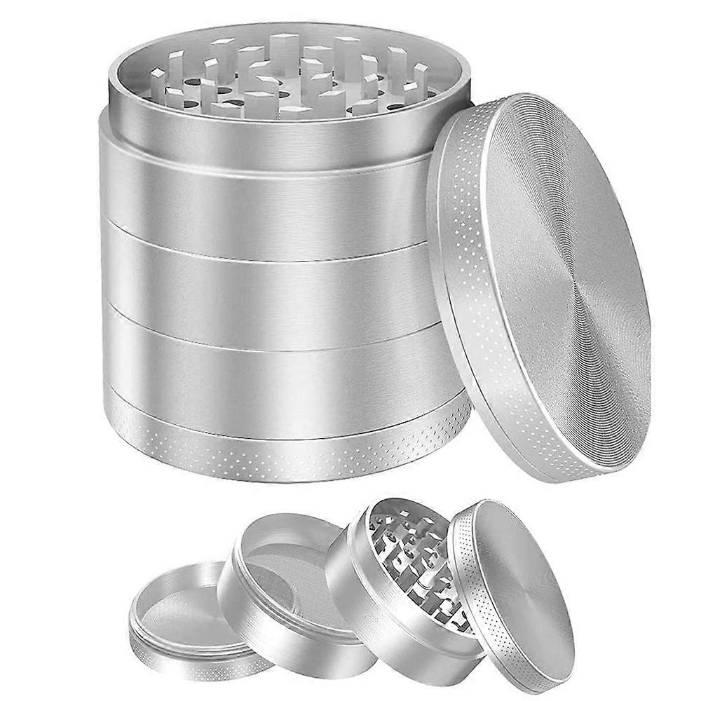 Grinder in 4-part kitchen crusher made of metal for crushing and shredding herbs, spices, tobacco, plants, tea leaves etc. - with pollen filter and sc