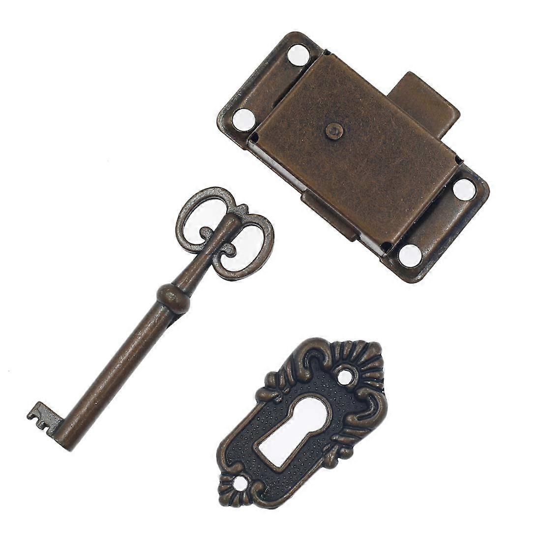 Antique Cabinet Lock with Key - Vintage Spring Door Lock for Wood Cases, Decorative Furniture Security