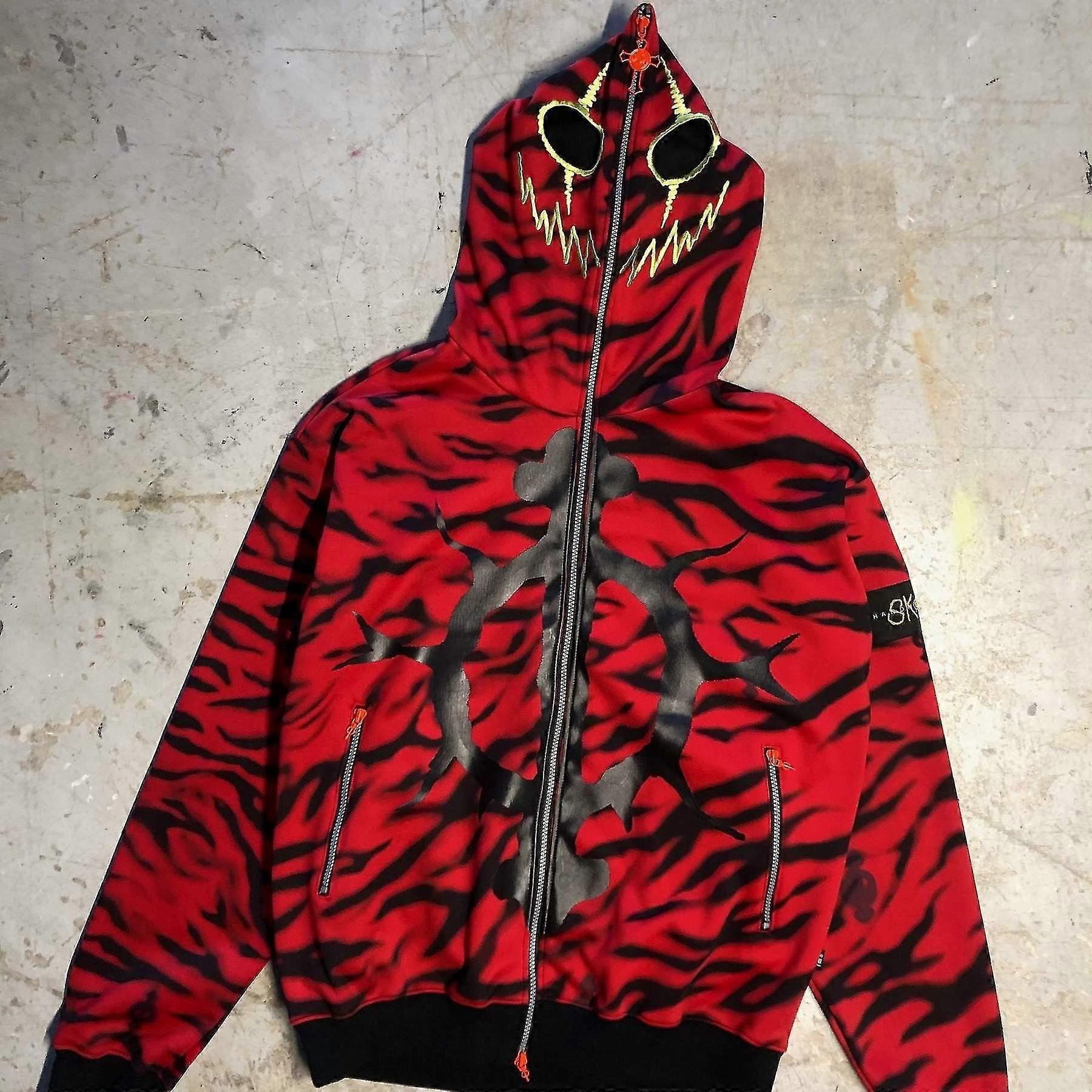 القوطية الشرير البلوز ملابس الشارع النساء طباعة طويلة الأكمام هوديس عارضة سستة سترة مقنعين قمم Y2k الجمجمة للجنسين كارديجان