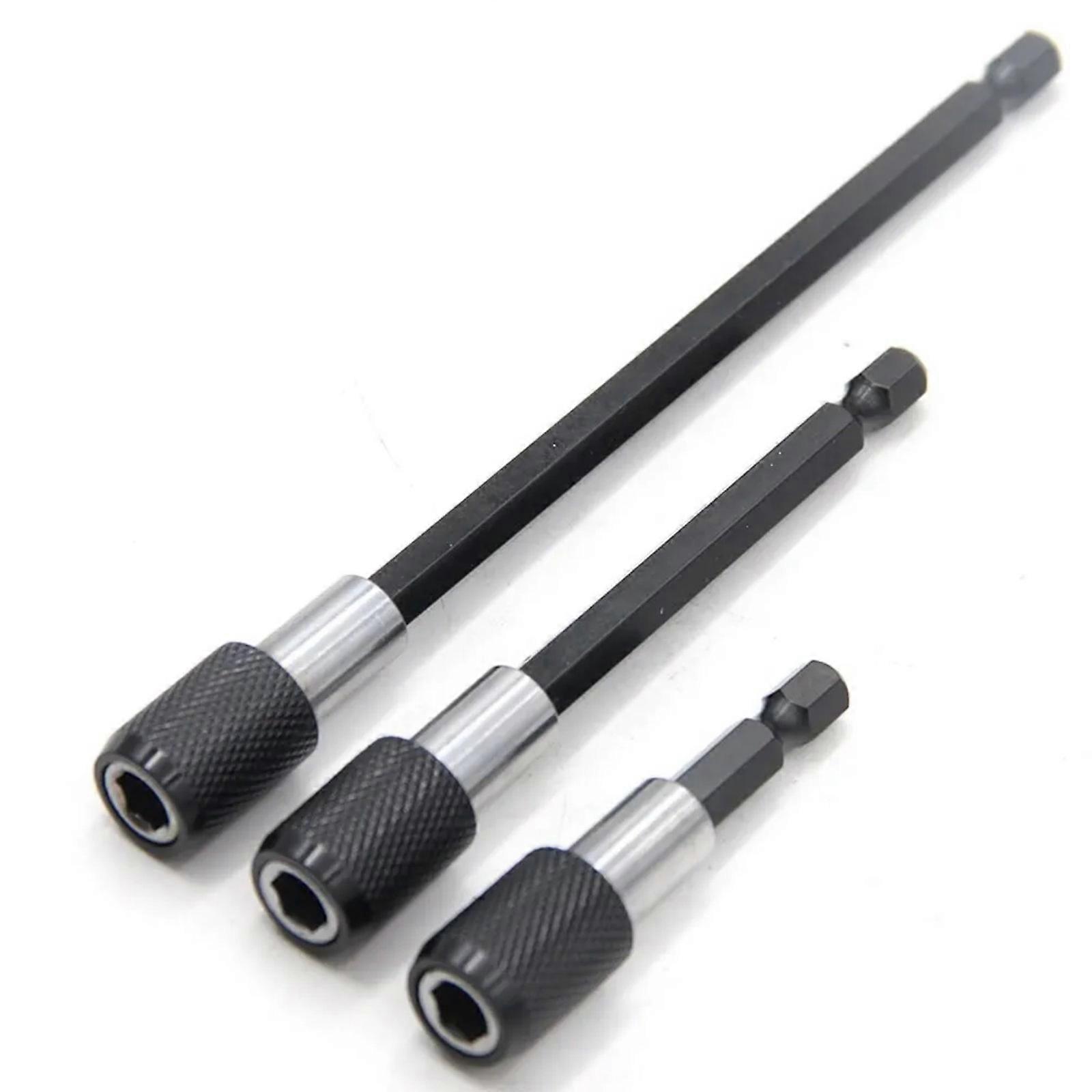 Pack Of 3 Quickly Release SelfLocking Drill Bit Holder Extension Rod Steel Construction For Efficient Home Workshop Use