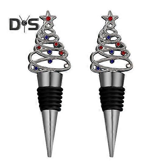 2Pcs Christmas Tree Wine Stoppers Reusable Bottle Sealers Festive Bottle Stopper Wine Cork Beverage Decor Xmas Party Favors Art Decorations