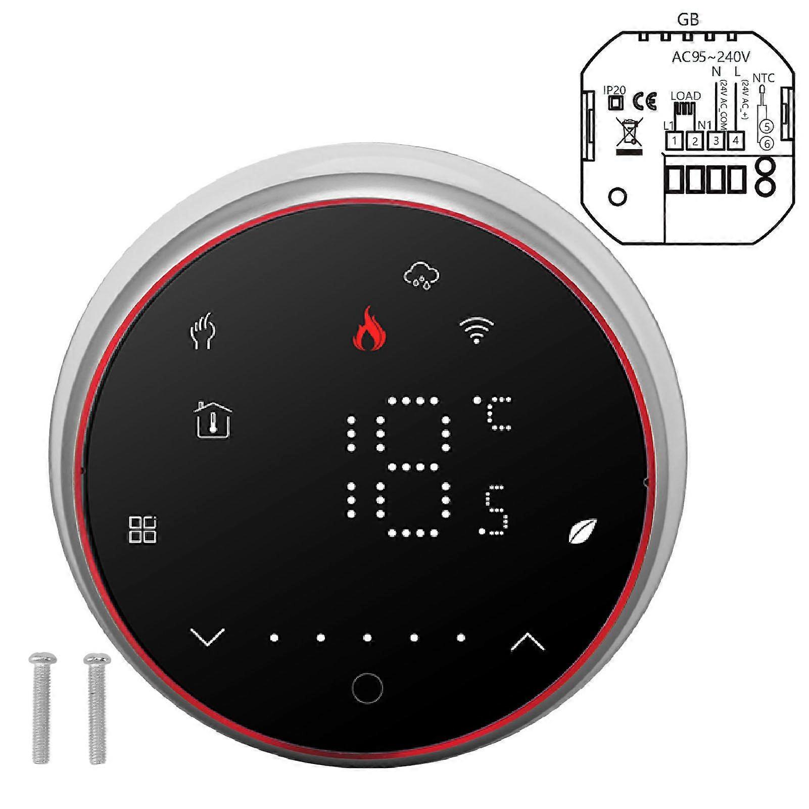 Thermostat intelligent sans fil Thermostat WiFi programmable précis Commande vocale APP pour le chauffage électrique AC95240V Base ronde Noir