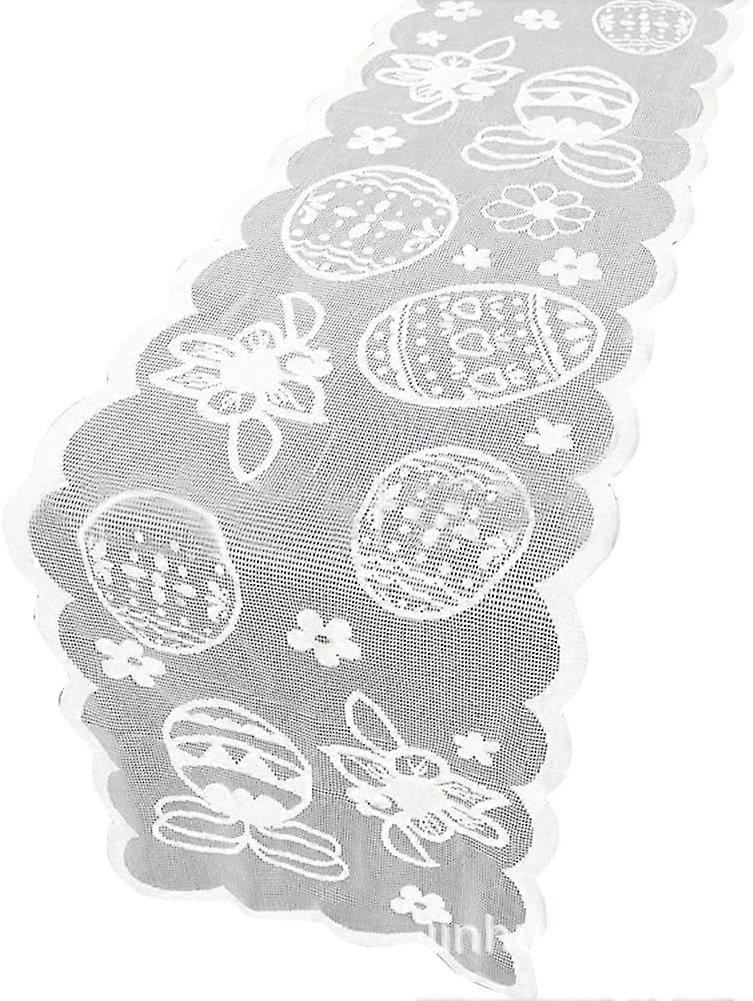 Easter Table Runner, 33cm x183cm Easter Decorations with Easter Egg Pattern Embroidered Tablecloth Dresser Scarf Floral Table Decoration for Spring We