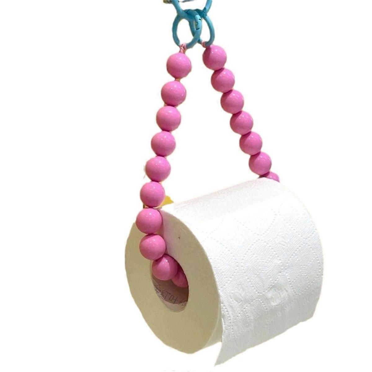Hanging Bead Tissue Box Toilet Paper Rack Mobile Phone Chain Rose Red