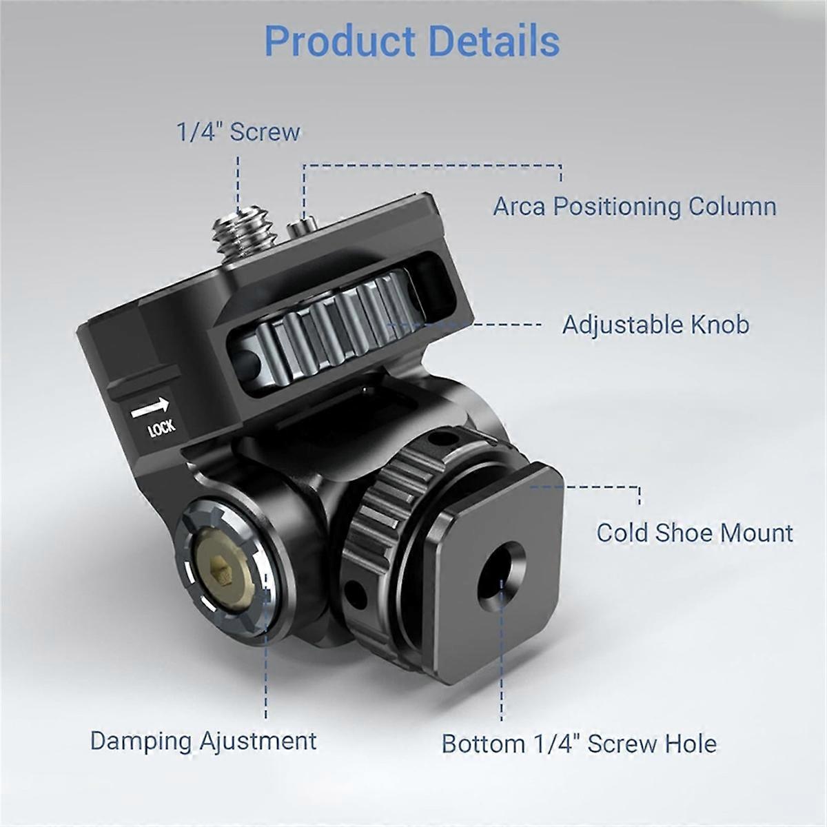 DSLR Camera Clamp Adjustable Monitor Mount w Cold Shoe 1/4 Screw