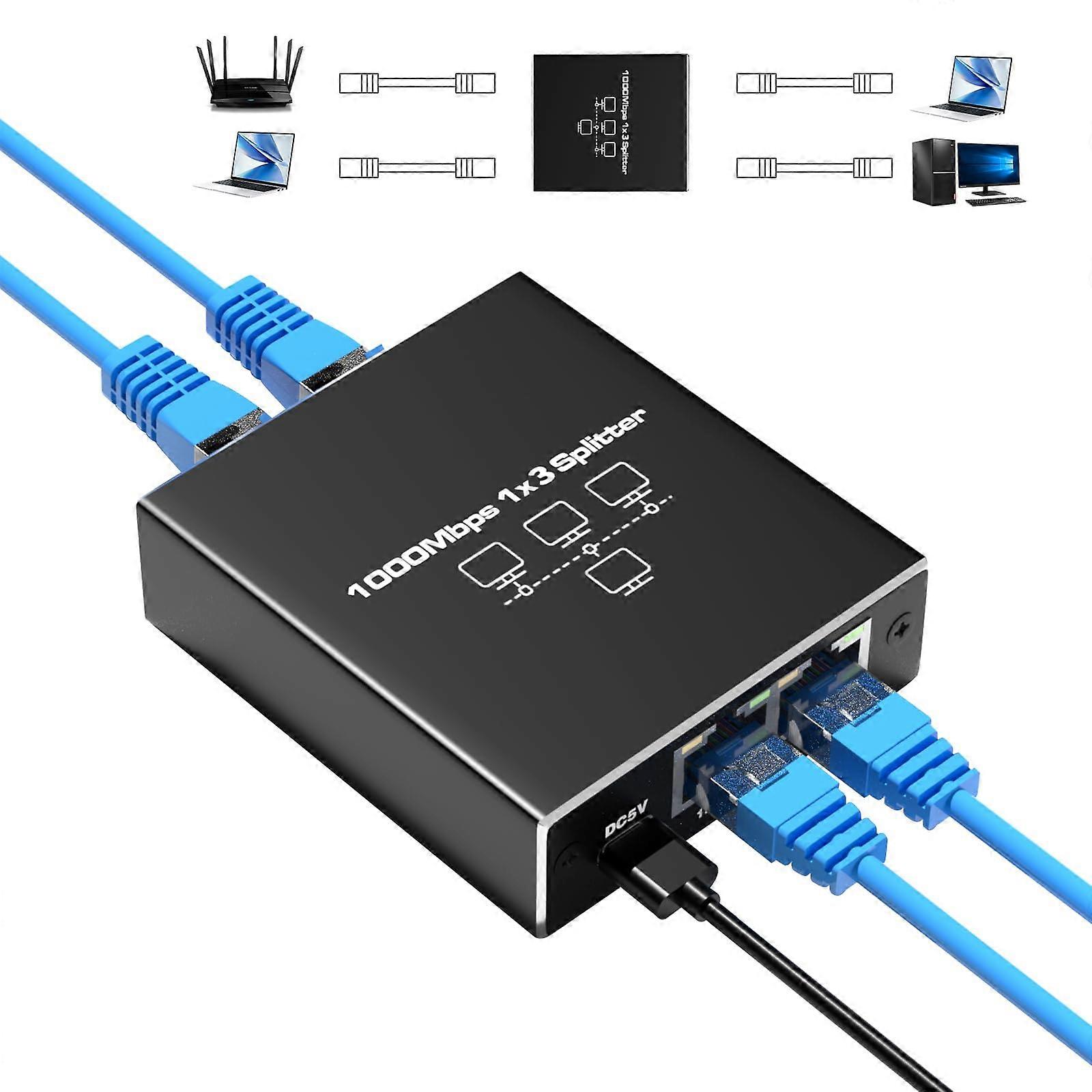 Ethernet Splitter For Simultaneous Connections, 1x2 RJ-45, Cat5e/Cat6 Compatible, Unmanaged, Compact