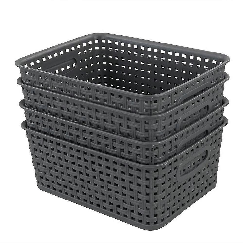 4 Pack Gray Plastic Small Storage Baskets for Organizing 10' x 7.7' x 4'