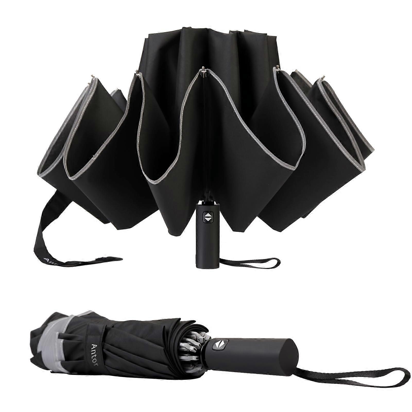 Compact Windproof Rain Umbrella for Adults, Portable Reverse Folding Travel Umbrella with Automatic Open/Close and Sun Reflector