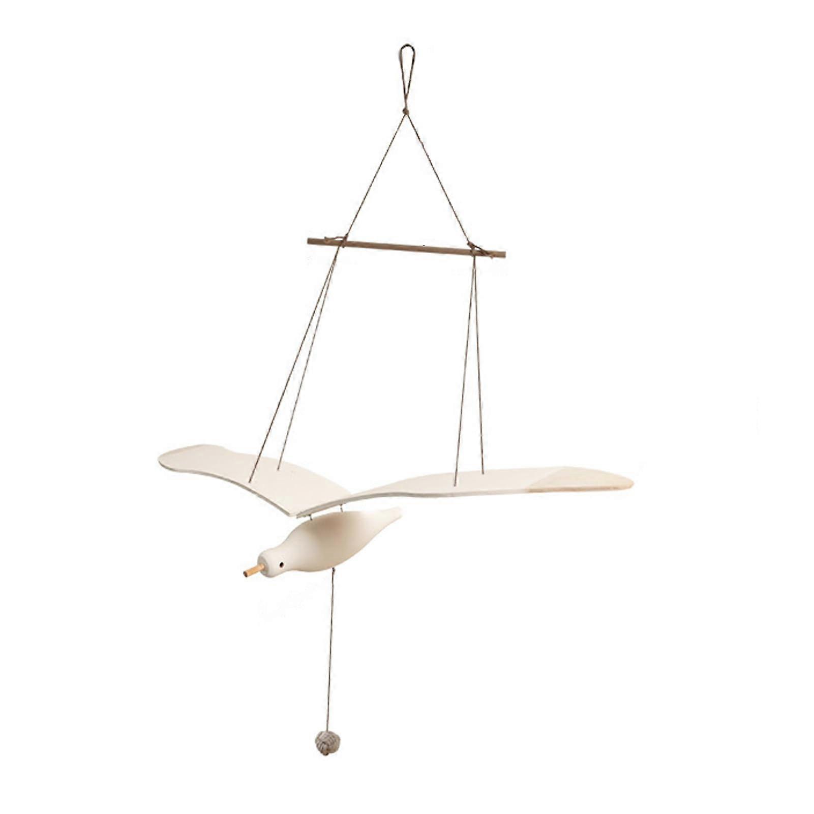 Coastal Themed Home Decor Handmade Wooden Seagull Hanging Mobile Pendant for More Ornament with Relaxing Flight Design Element Charm Beige