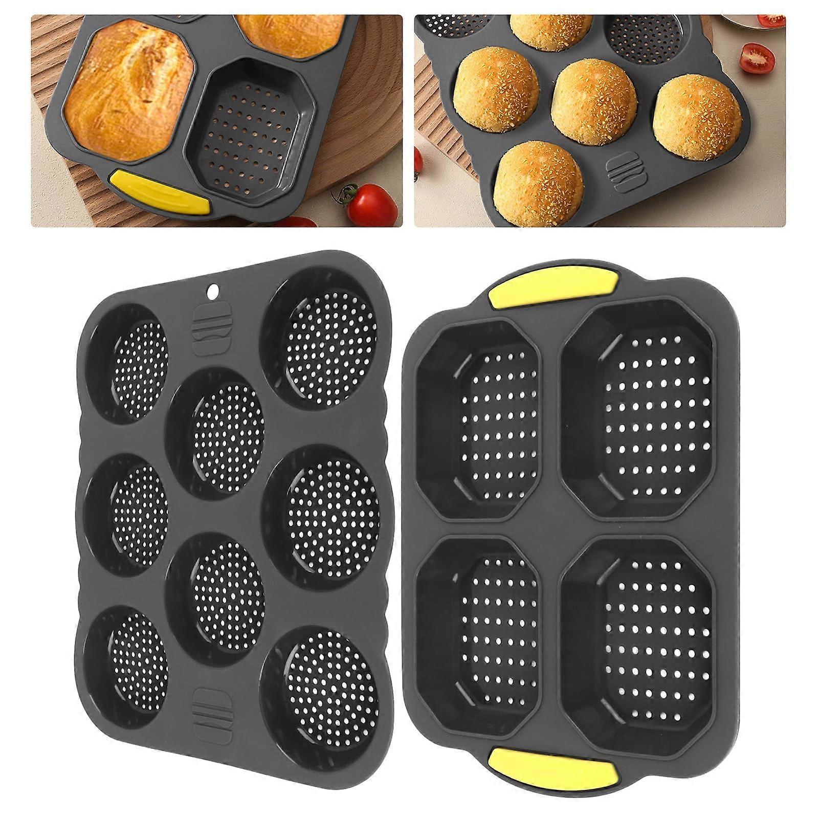 Silicone Hamburger Bread Form 8 Cavity Microwave Safe, Baking Tray for Homemade Buns, Non-Stick Kitchen Tool