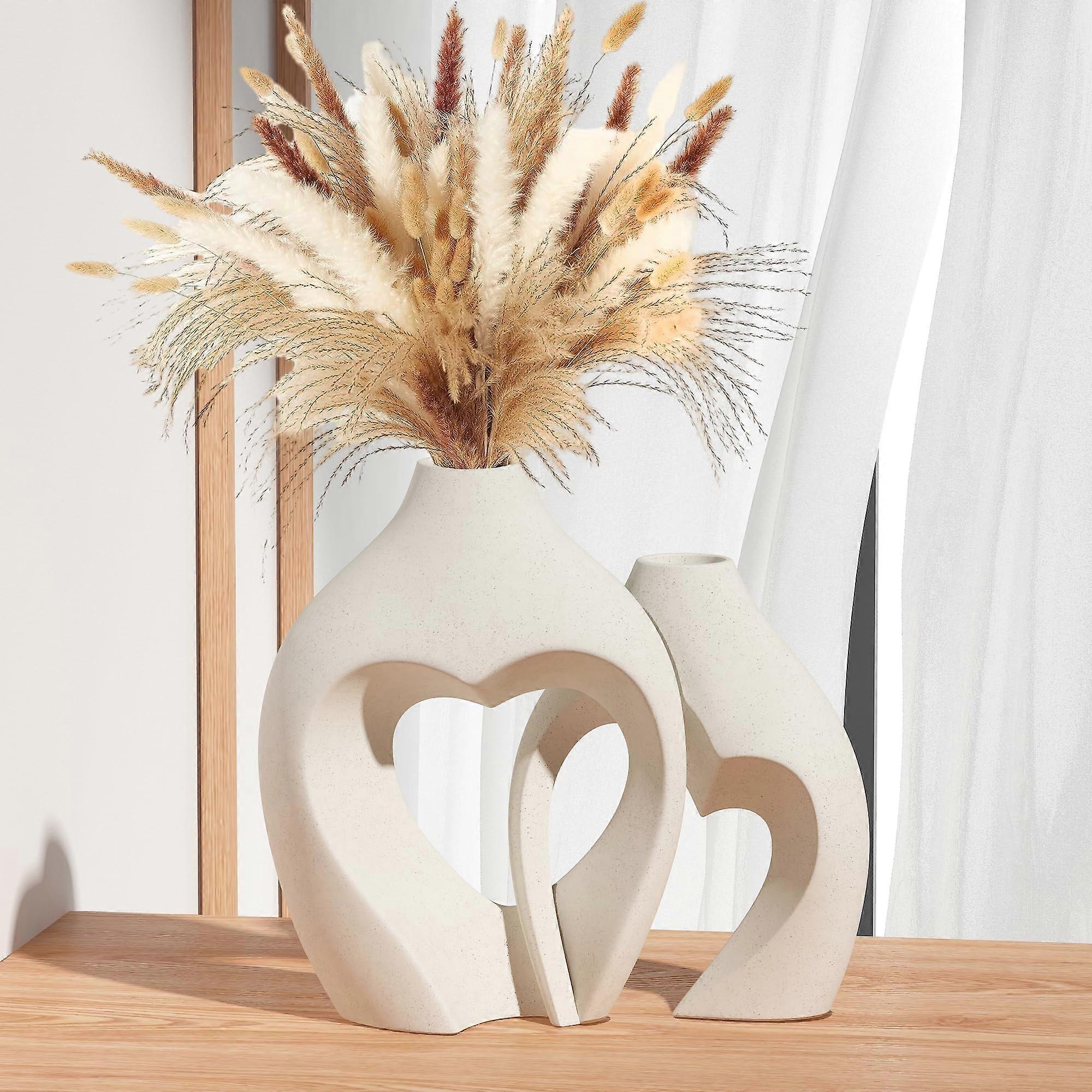 White vases for decor, heart -shaped ceramic vase 2 -set, Scandinavian vases for minimalist decoration