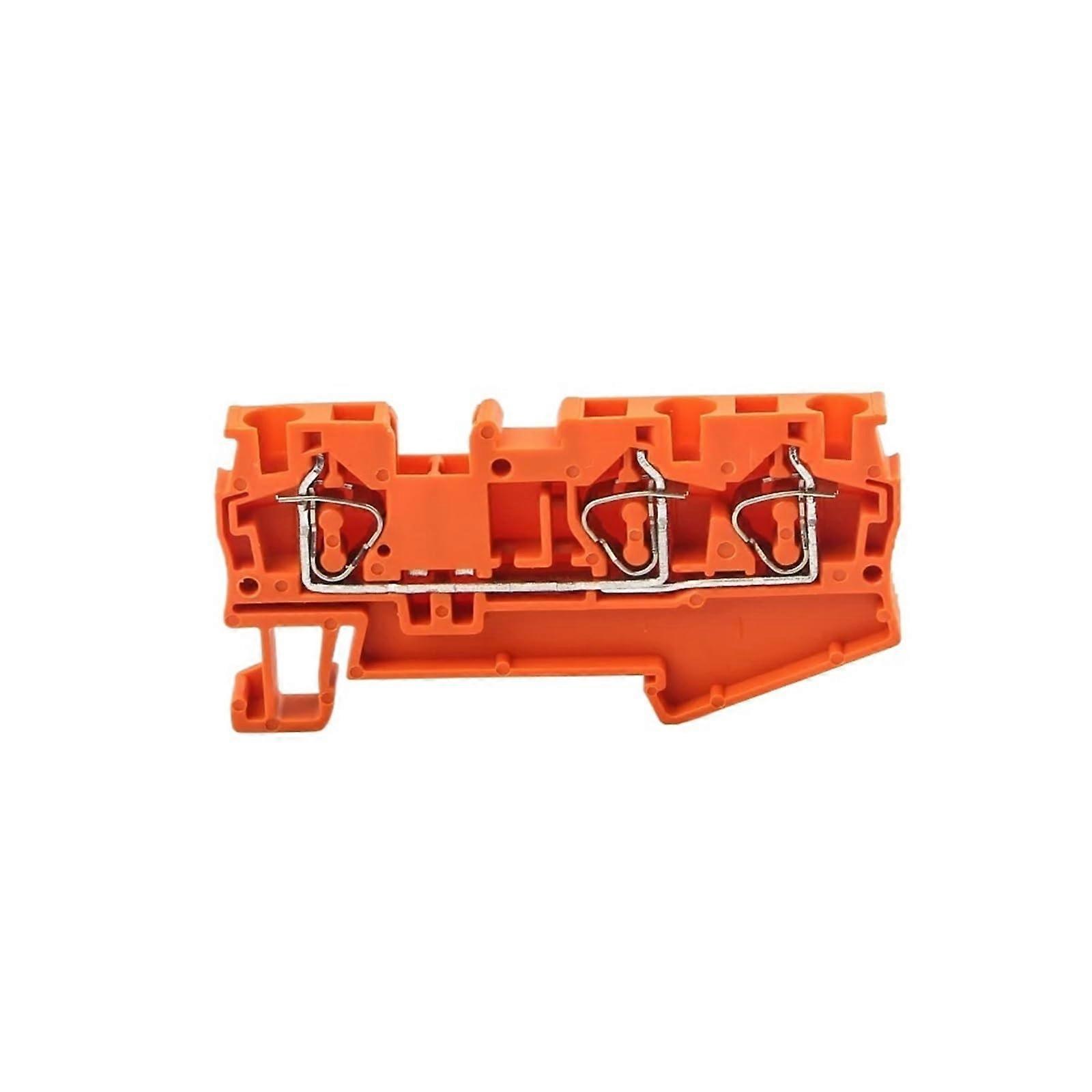 ST-4-TWIN Orange Din Rail Terminal Blocks 10Pcs Electrical Connectors Three-Conductor Wiring Pull Type 10A 400V