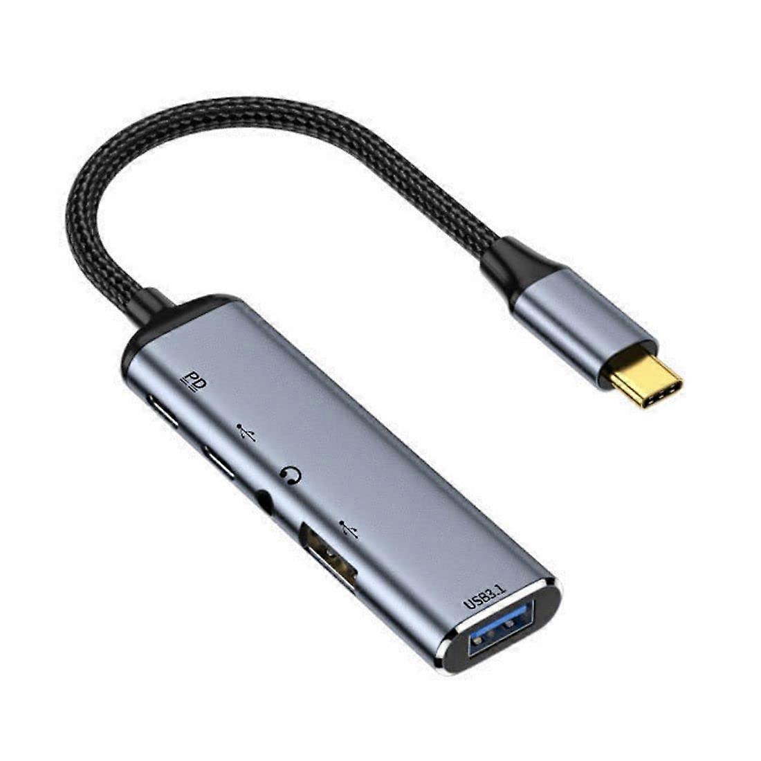 USB C Hub with 3.5MM Audio Jack, 2 USB A Ports, 1 USB C Data Port, and 100W PD Power Delivery Adapter