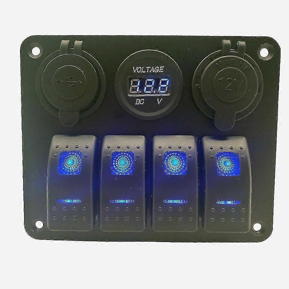 4 Gang Dc 12v Rocker Switch Panel Dual Usb Port Color Display Volt Gauge Toggle Switches For Rv Marine Boat Trucky Camper Car