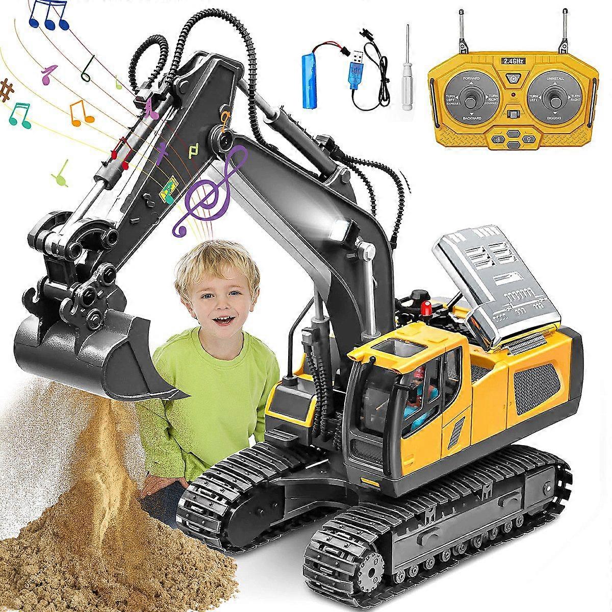 RC Excavator, Rechargeable Remote-Controlled Construction Truck with Sound Light Action Features